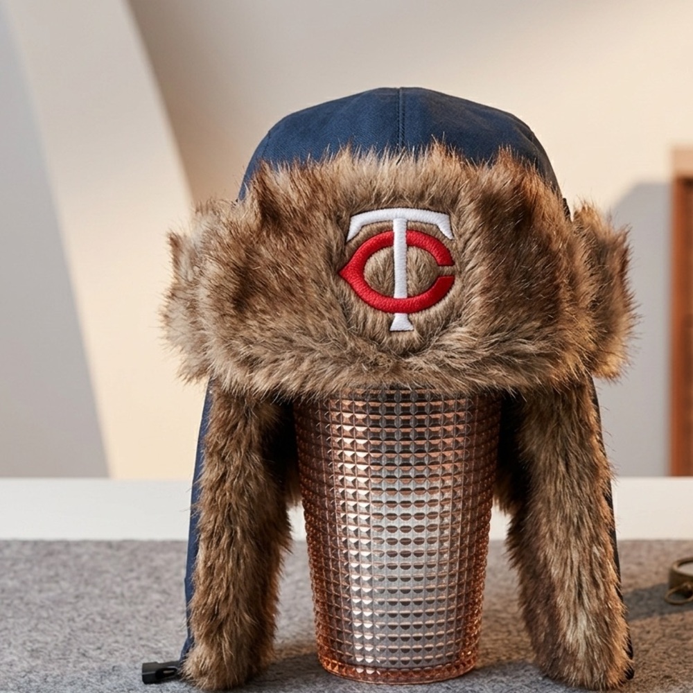 Minnesota Twins Trapper Hat Quilted Lining Faux Fur Bomber Cap Winter Spring - Picture 2 of 5